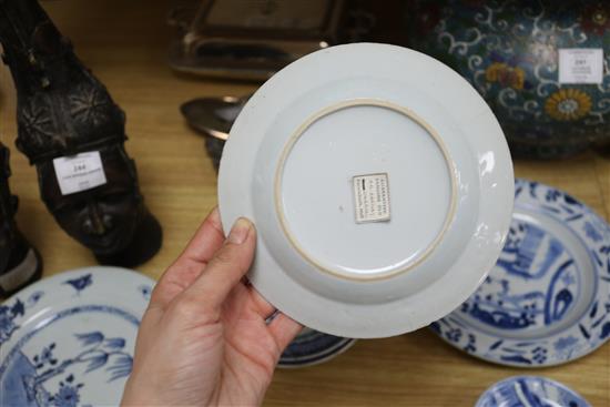 Eleven assorted Chinese export blue and white plates diameter 11cm - 23cm